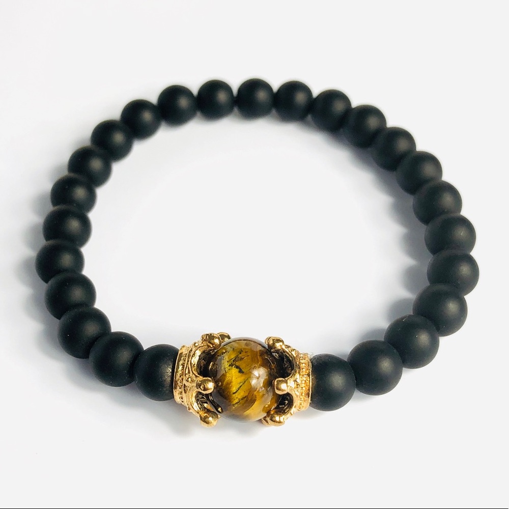 GEMSTONE | Mens Tiger Eye Onyx Beaded Bracelet